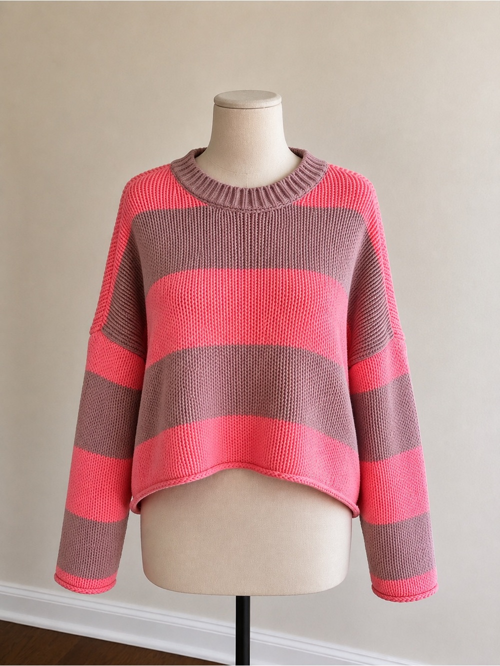 Aerie | Pink and Mauve Cropped Crewneck Sweater